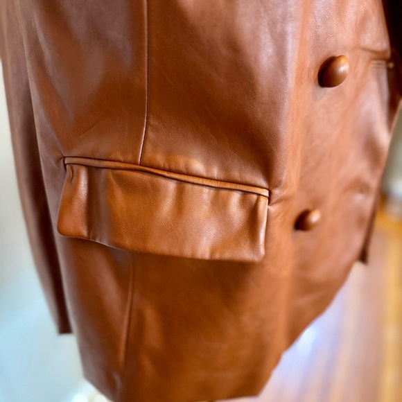 BLANKNYC Faux Leather Double-Breasted Blazer – Rich Mocha - Picture 10 of 12